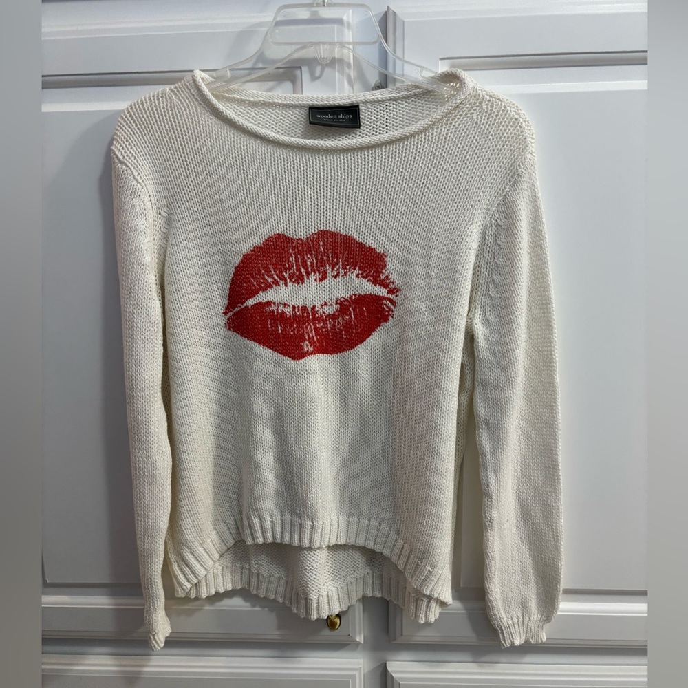 Wooden Ships Red Lips Ivory Loose Knit Pullover Sweater Women’s Size Small